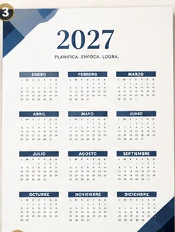 Calendario anual 2027 profesional en azul marino