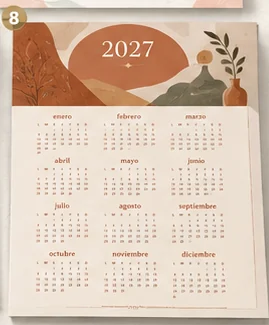 Calendario anual 2027 en tonos terracota